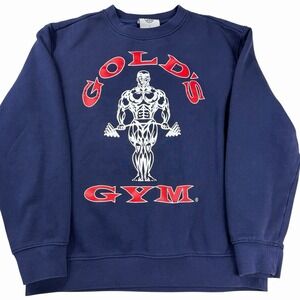 Golds Gold's Gym Sweatshirt Muscle Joe Weightlifting Crew Neck Navy Blue Size Lg